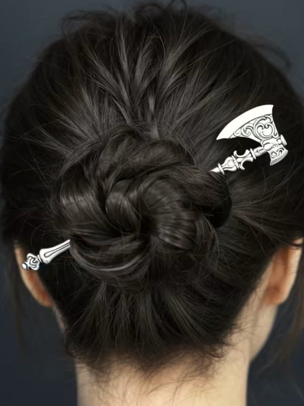 Viking Axe Hairpin Metal Engraved Hair Stick Dark Gothic Hair Accessory Z365